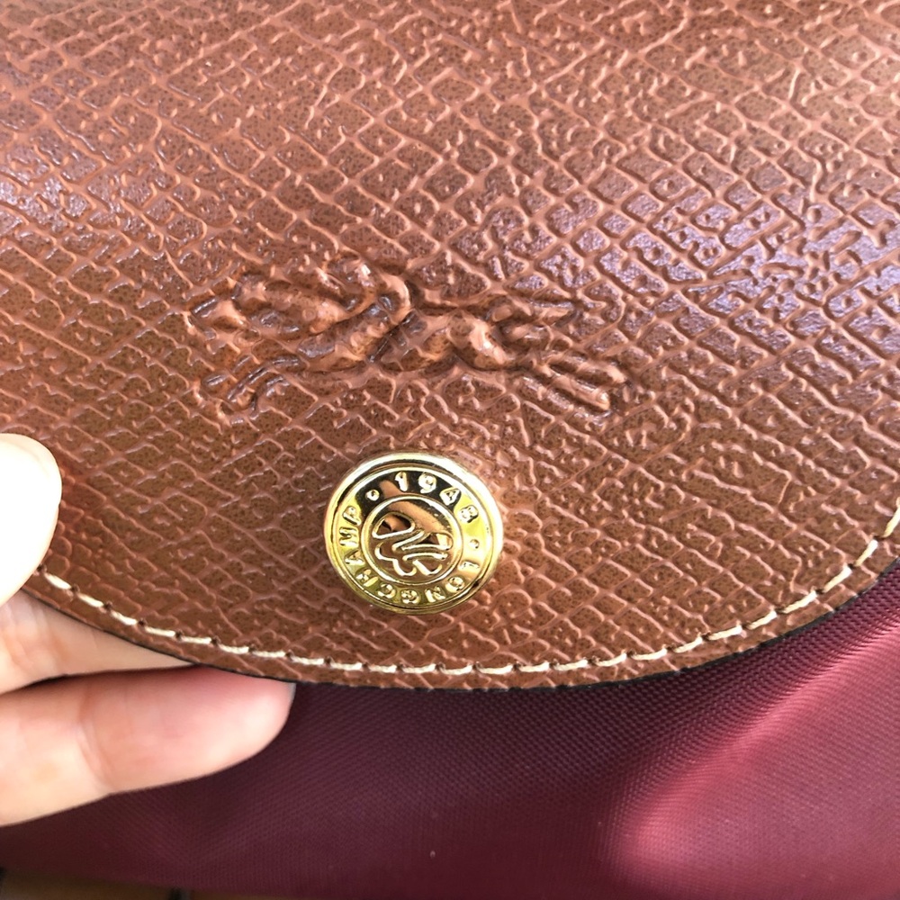Longchamp Burgundy Crossbody with Brown Leather Flap and Gold Button - Picture 3 of 6